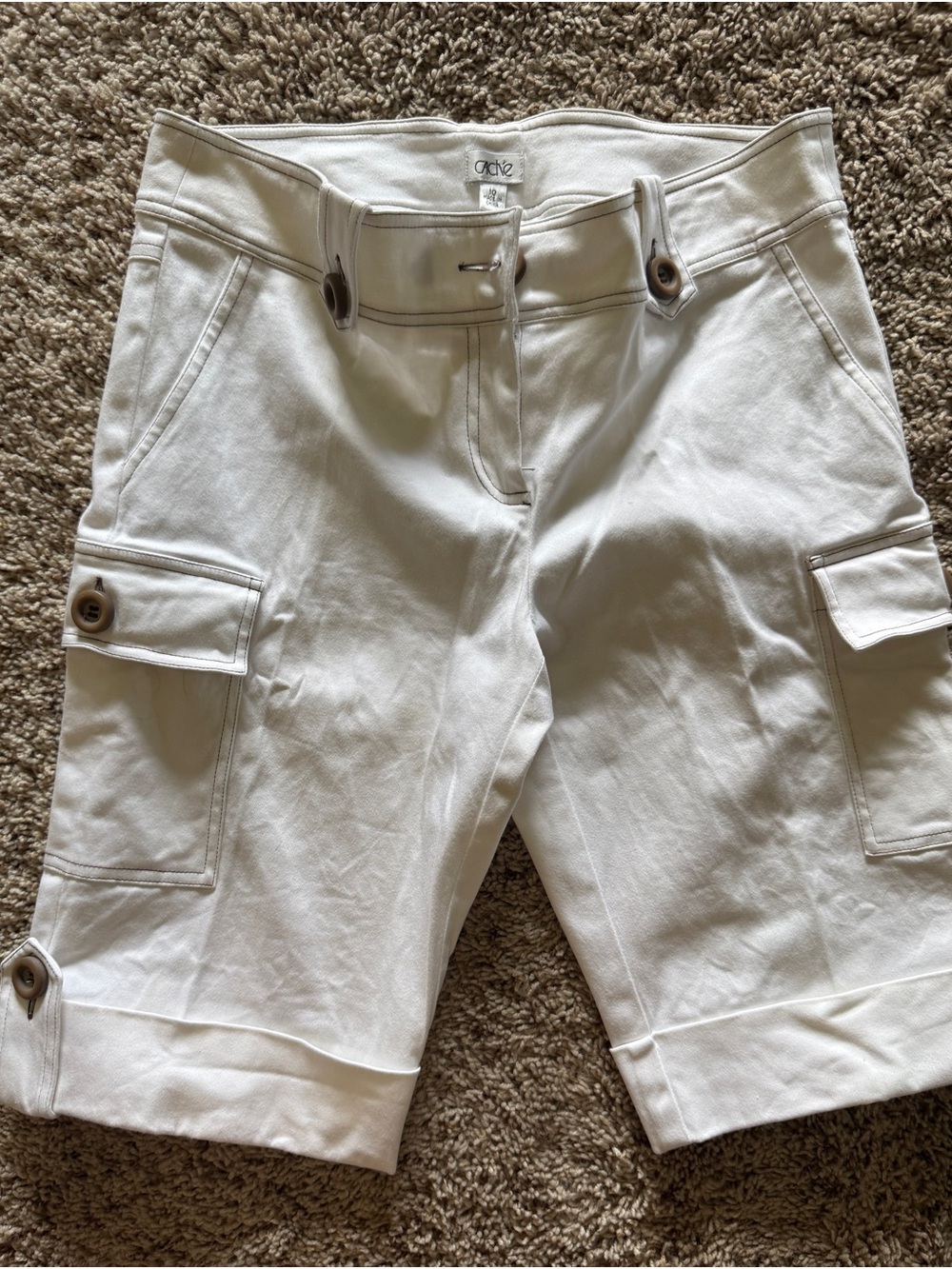 Cache White Cargo Bermuda Shorts with Button Tabs
